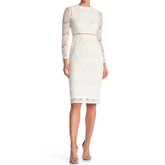 Love By Design Women's Lace Long Sleeve Midi Dress - White - Casual Dresses